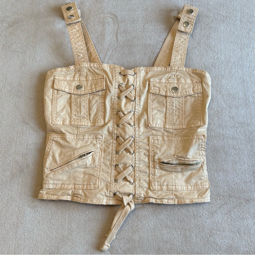 Tan Lace Up Corset Top Size Medium